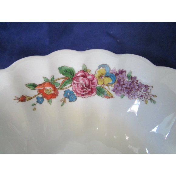 Limoges American Wales Pattern Oval Serving Bowl Floral Medallion Scalloped Rim - Picture 3 of 10